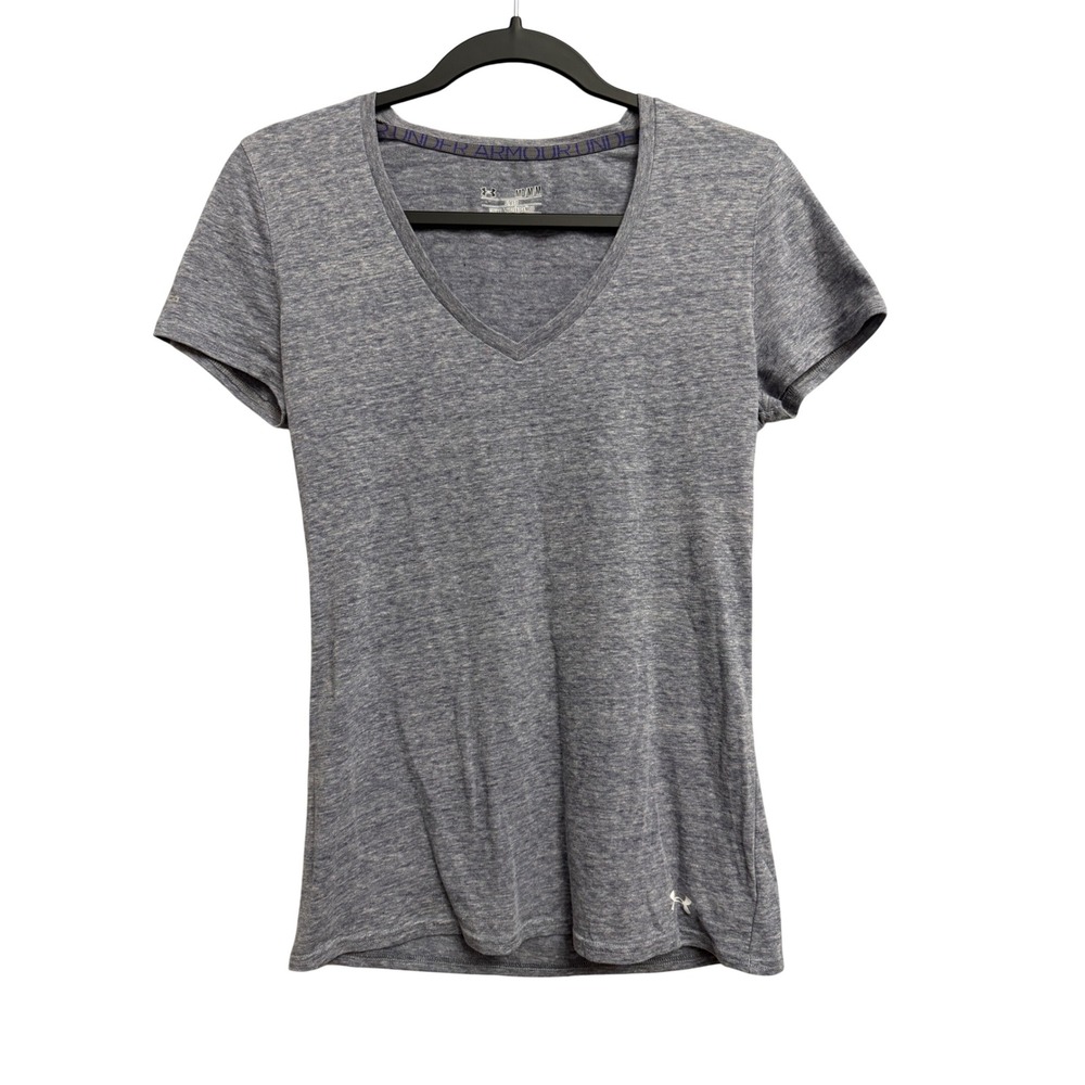 Under Armour Womens HeatGear Charged Cotton V-Neck Tee Heather Blue Medium Top